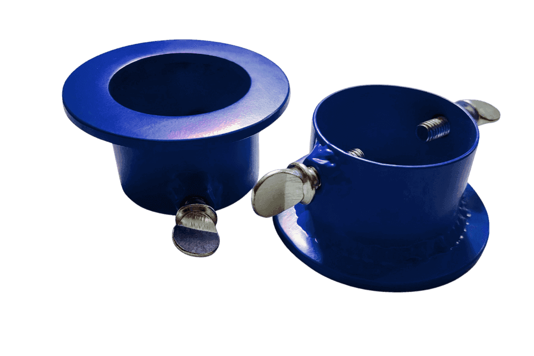 Blue locking 1 inch barbell collars for multi-grip bars, crafted from durable steel with locking bolts for secure lifts.