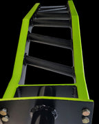 Close-up of BMF Angled Multi-Grip Cambered Barbell showing welded steel construction and customizable grip angles.