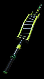 Cambered Barbell for heavy lifting with angled multi-grip handles in neon green, ideal for strength training and home gym setups.