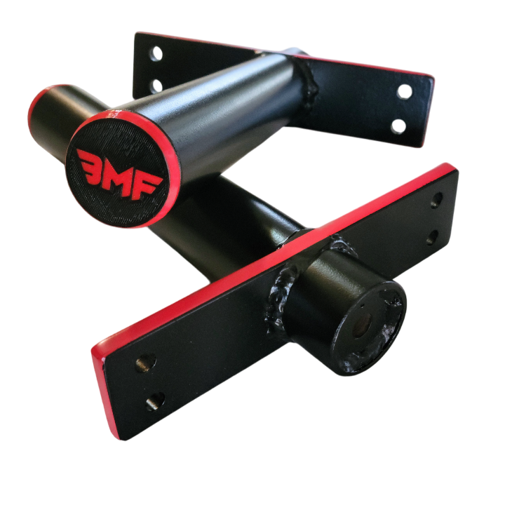 BMF black and red 2" Olympic pins for modular multi-grip bars with reinforced mounting plates