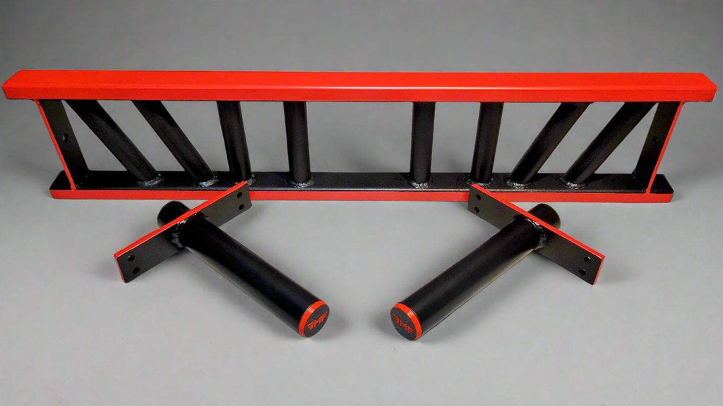Disassembled BMF Multi-Grip Swiss Barbell showing modular grip bar and detachable sleeves. Customizable setup for targeted workouts.