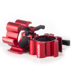 Pair of aluminum Olympic barbell collars with quick-release lock design for easy plate changes