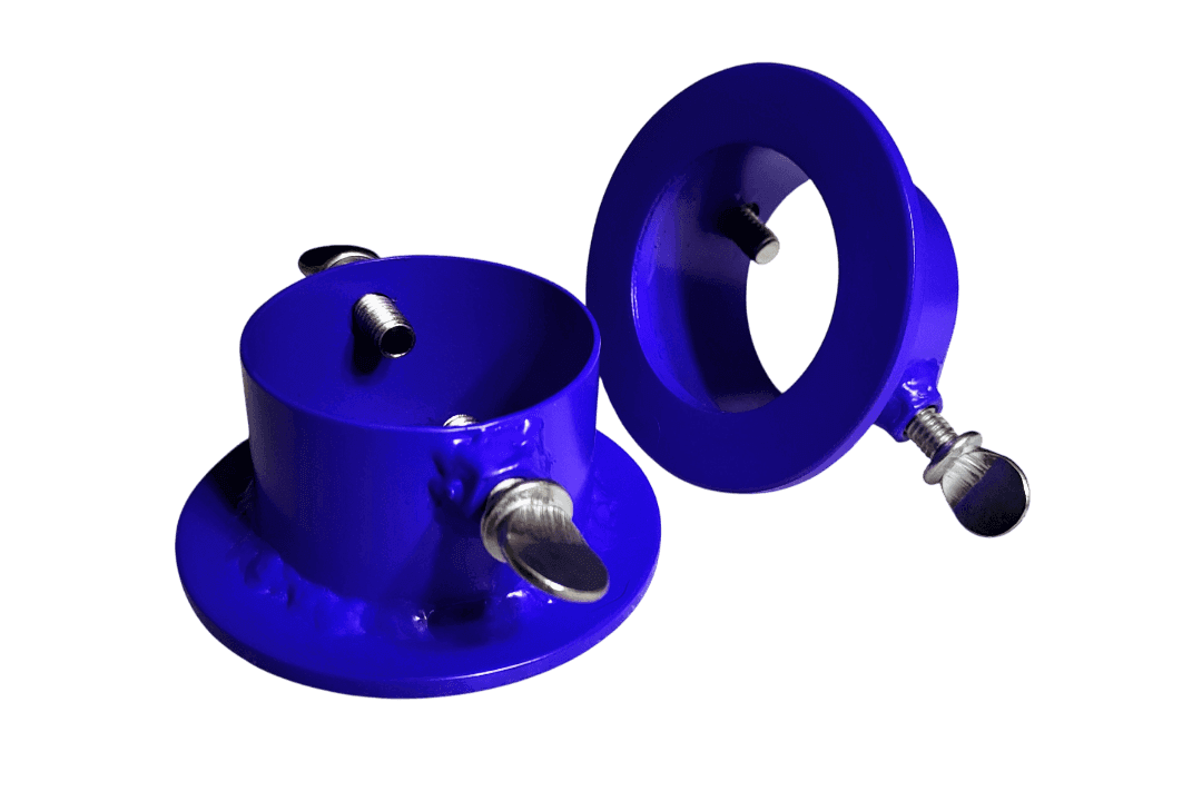 Vibrant blue barbell collars with thumb screw locks for quick adjustments. Compatible with 1" barbells.