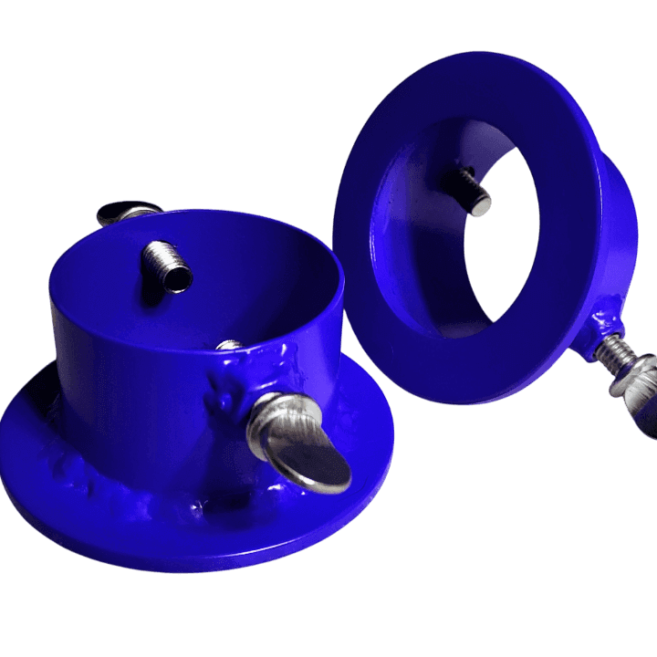 Vibrant blue barbell collars with thumb screw locks for quick adjustments. Compatible with 1" barbells.