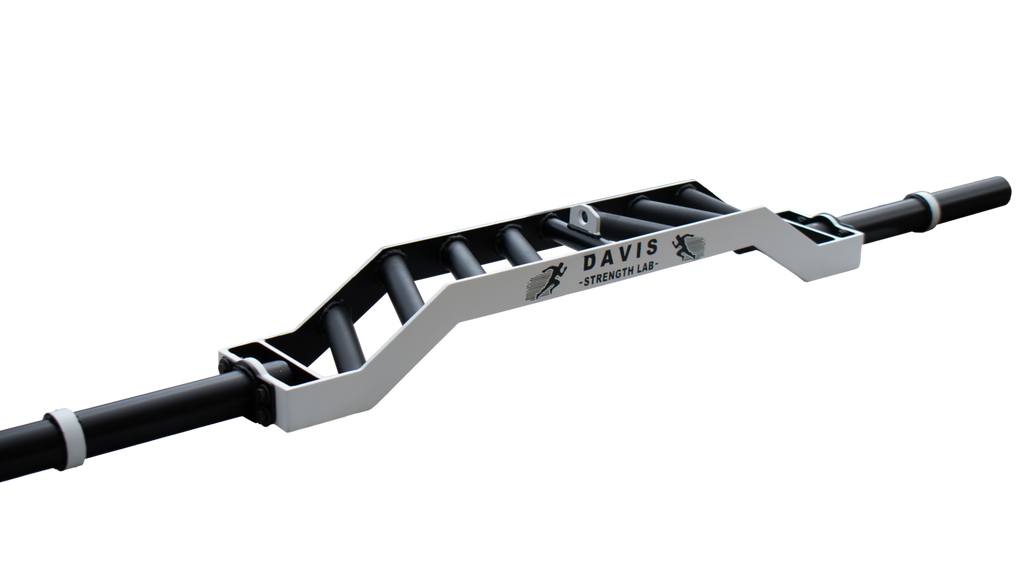 Custom BMF Compact Camber Bar slim specialty barbell with mixed grip and cable attachment