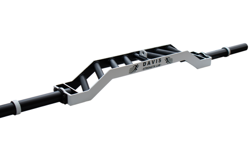 Custom BMF Compact Camber Bar slim specialty barbell with mixed grip and cable attachment