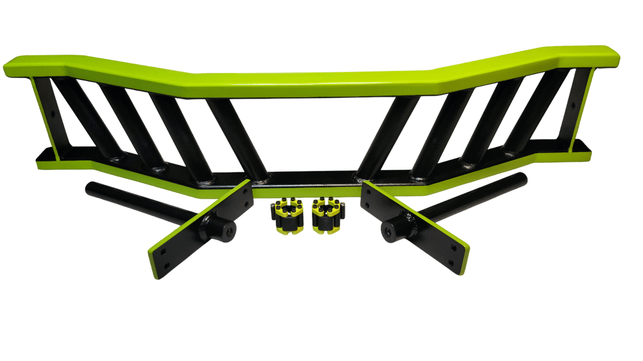 Green 1 inch camber bar disassembled with clamps