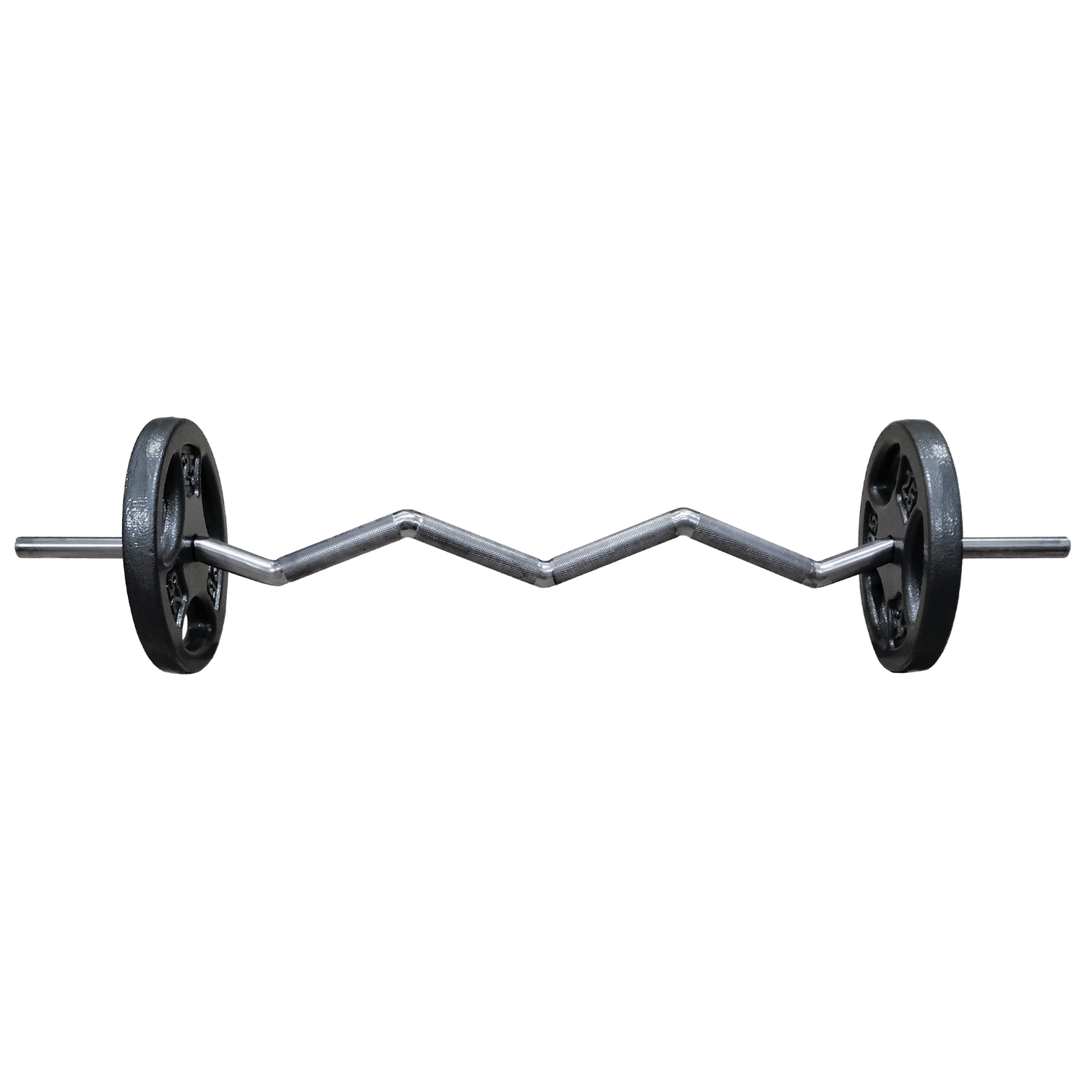 Heavy duty 1-inch EZ Curl Bar with standard plates and angled grips for arm workouts