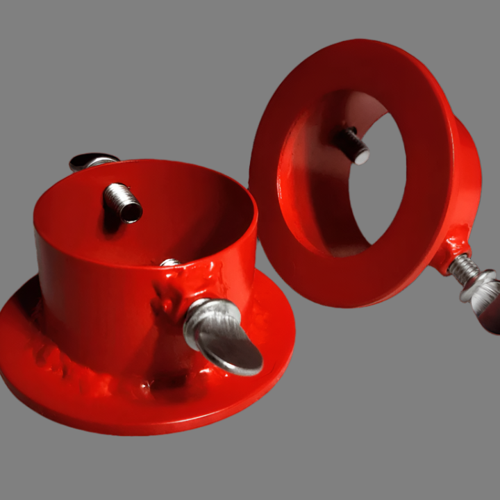 Adustable barbell collars in red with locking bolts for 1" Standard barbells. Made from heavy-duty steel for secure weightlifting performance.