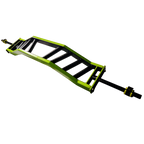 Green cambered barbell with multi-grip handles compatible with 1 inch standard plates for home gym use