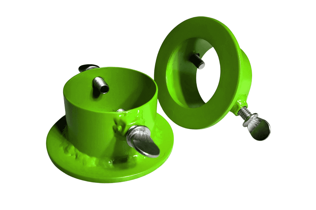 Lime green barbell collars with locking bolts, designed for 1 inch plates on multi-grip bars.