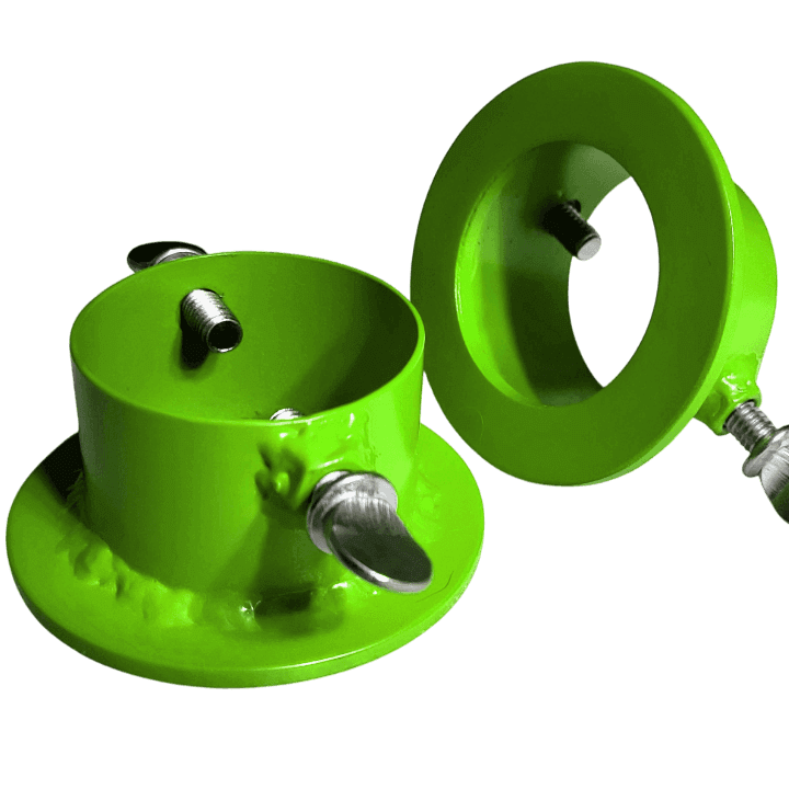 Lime green barbell collars with locking bolts, designed for 1 inch plates on multi-grip bars.