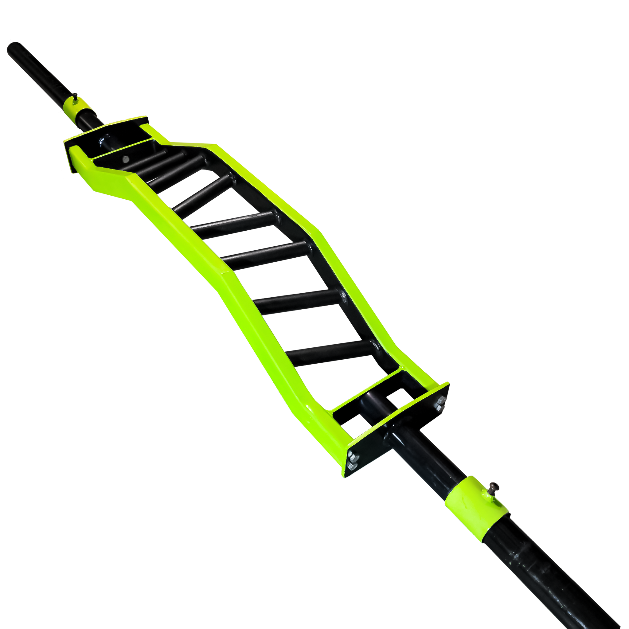 2-inch multi grip cambered barbell with angled grips in green and black