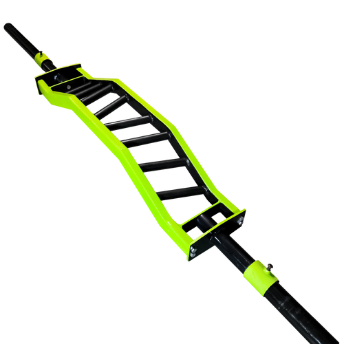 2-inch multi grip cambered barbell with angled grips in green and black